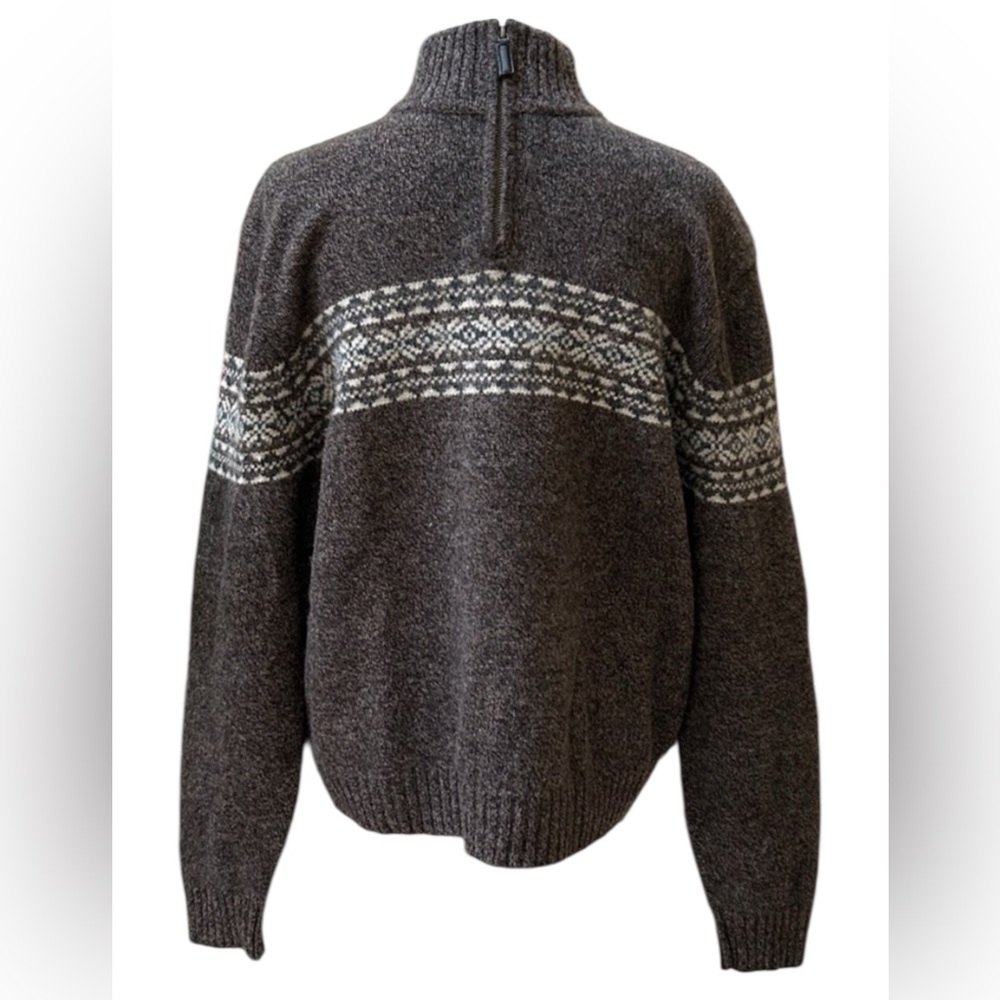 Bowen and Wright Men’s 100%Lamb’s Wool 1/4 Zip Brown Nordic Pullover Sweater Lrg